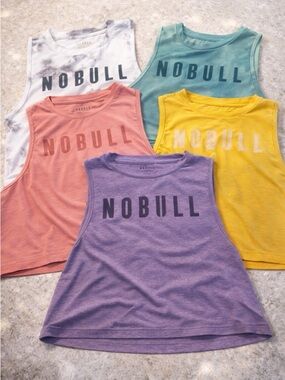 NOBULL Tie-Dye & Solid Muscle Tanks — White, Teal, Yellow, Coral, Purple